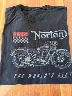 Norton Black Motorcycle Graphic Tee with Red Checker Detail
